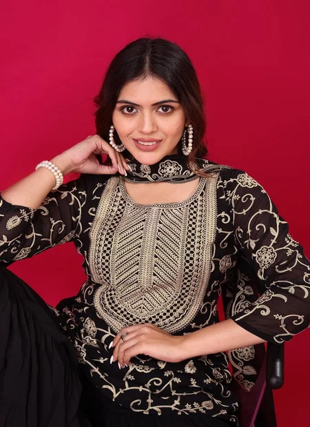 Tew Heavy Georgette Embroidery Work Top With Sharara Dupatta Exporters In India